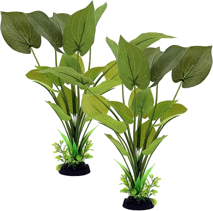 ALEGI Silk Aquarium Plants, 12 Inch Artificial Silk Plants Decorations for Fish Tank,Aquarium Décor Plastic Plants (Green, 2 Pack)