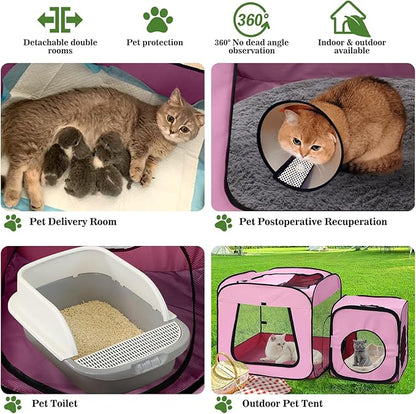 Royizen Puppy Cat Tent Playpen Foldable Waterproof Dog Crate Kennel Indoor Outdoor Portable Playpen Kitten and Small Pets Pop Up Kennel Cat Travel Carrier with Litter Box Enclosure, Pink