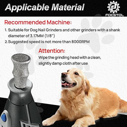Diamond Dog Nail Grinder Bits - FOCSTOL Diamond Rotory Bit for Dogs&Pets, 2pcs 1/8'' Rotary Nail Grinder Bits for Animals Nail Care (Type E)