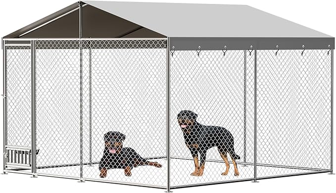 Dog Kennel Outdoor with Waterproof Canopy, Large Dog House with Feeding Doors, Large Dog Kennel Outdoor for Garden Backyard Courtyardï¼10_10_7FTï¼