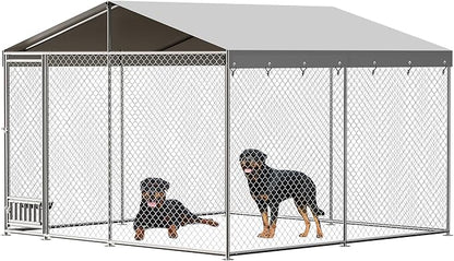 Dog Kennel Outdoor with Waterproof Canopy, Large Dog House with Feeding Doors, Large Dog Kennel Outdoor for Garden Backyard Courtyardï¼10_10_7FTï¼