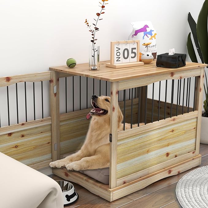 TAOHFE Solid Wood Dog Crates for Medium Dogs, Multifunctional Dog Kennel Furniture, Sufficient Space for Pets Dog Kennel Indoor, Medium Dog Crate Furniture with Reliable Metal Lock