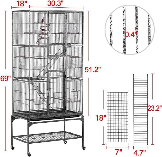 Yaheetech 69-Inch Extra Large Bird Cage Metal Parrot Cage for Mid-Sized Parrots Cockatiels Conures Parakeets Lovebirds Budgie Finch, Black