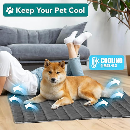 PetAmi Cooling Mat for Dog, Premium Pet Cooling Blanket for Crate Kennel, Indoor Cat Cool Sleeping Pad, Q-MAX Cold Sofa Couch Cover for Summer, Gray/Light Grey, Large (40x60)