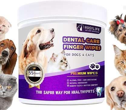 55 Counts PET Teeth Cleaning Wipes for Dogs & Cats,Dog Dental Wipes for Reducing Plaque & Tartar, Gentle Dental and Gum Care Finger Pet Wipes (55PCS-Teeth Cleaning Wipes)