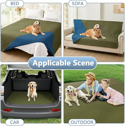 hyha Waterproof Dog Blanket, Soft Pet Bed Blankets, Waterproof Sofa Couch Cover for Dogs Washable, Reversible Pet Couch Covers for Sofa Furniture (30x80 Inch, Green/Navy Blue)