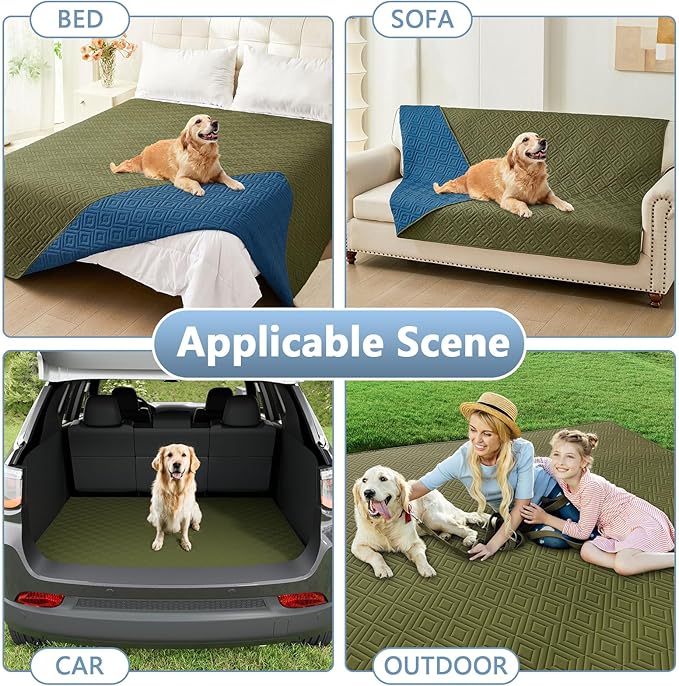 hyha Waterproof Dog Blanket, Soft Dog Bed Cover Pet Blankets, Waterproof Sofa Couch Cover for Dogs Washable, Reversible Pet Couch Covers for Sofa Furniture (68x82 Inch, Green/Navy Blue)