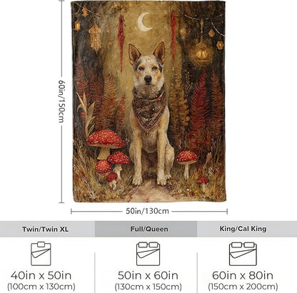 Mystical Dog Blanket, Soft Cozy Lightweight Enchanted Forest with Mushrooms, Ferns, and Lanterns Throw Blanket for Women Kids, Sofa Couch Bed 60x80 Inch Flannel Blankets for Travel Decor Gifts