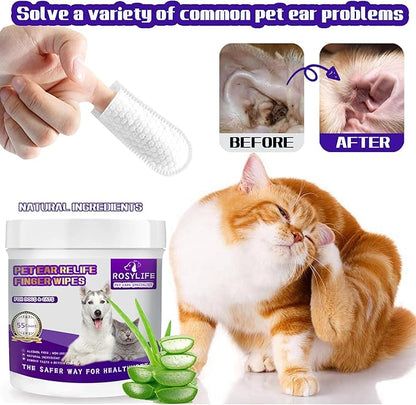 55 Count PET Ear Cleaning Finger Wipes for Dogs & Cats,Ear Cleaner Finger Wipes,Removes Dirt & Odor,Easy to Use, Natural Ingredients (Ear Cleaning Wipes)