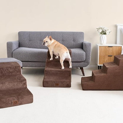 EHEYCIGA Dog Stairs for Beds 19.7" H, 4-Step Dog Steps for Small Dogs and Cats, Slope Pet Steps with Non-Slip Bottom, Brown