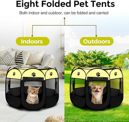 Pet Dog Puppy Playpen Dog Cat Tent Crates, Foldable Exercise Kennel Portable Playpen for Small Medium Dogs/Cats/Rabbits, Indoor Outdoor Travel Camping Use with Removable Zipper Top Green