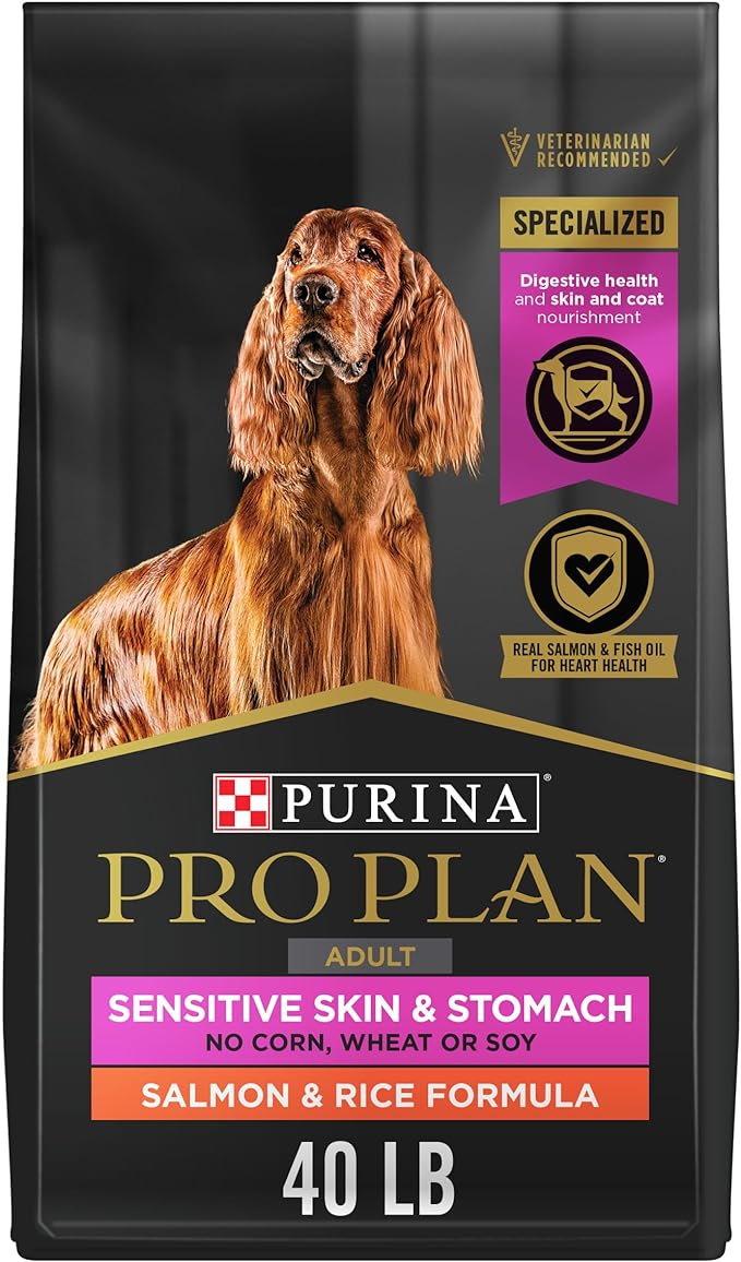 Purina Pro Plan Sensitive Skin and Stomach Dog Food Dry, Adult Salmon & Rice Formula, Digestive Health - 40 lb. Bag