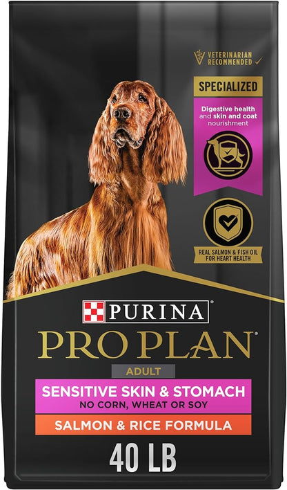 Purina Pro Plan Sensitive Skin and Stomach Dog Food Dry, Adult Salmon & Rice Formula, Digestive Health - 40 lb. Bag