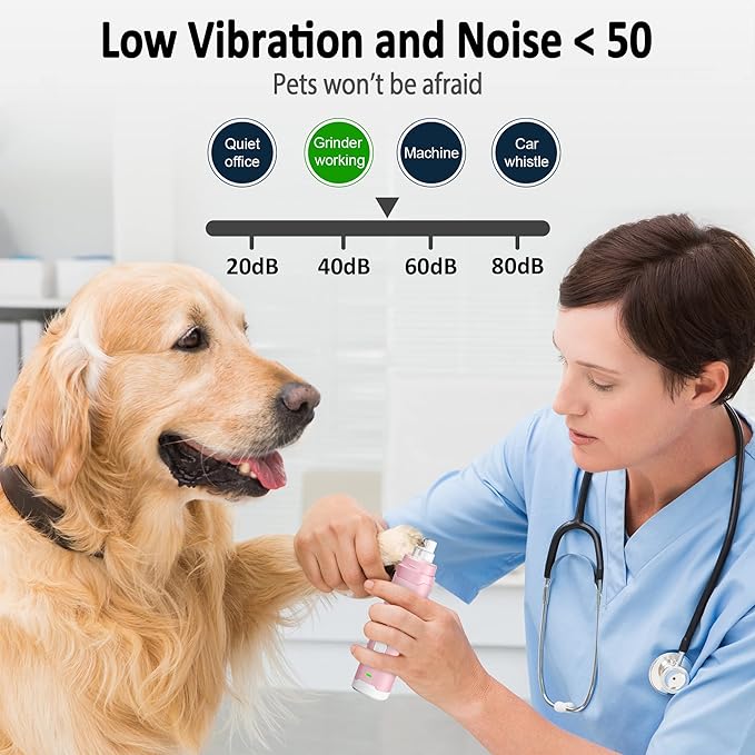 Casfuy Dog Nail Grinder with 2 LED Light for Large Medium Small Dogs - 3X More Powerful 2-Speed Electric Pet Nail Trimmer Rechargeable Quiet Painless Paws Grooming & Smoothing Tool