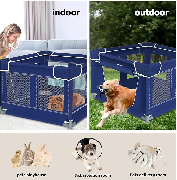 Dog Playpen, 42_42 Inch. Puppy PlayPen with Gate for Puppies,Oxford Cloth Tear Resistant Fabric. Pet PlayPen with Roof for Outdoors & Indoors. Anti-Tipping. Zipper Door. Ideal for Dogs and Cats