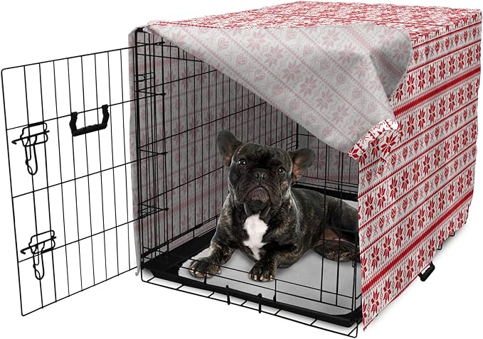 Ambesonne Christmas Dog Crate Cover, Scandinavian Tradition Fashion Nordic Borders Geometrical Pixel Retro Style, Easy to Use Pet Kennel Cover for Cats & Medium Dogs, 30 Inch, Orange White