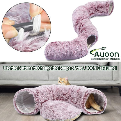 AUOON Cat Tunnel Bed for Indoor Cats - Circle Peekaboo Cat Cave with Washable Mat for Indoor Cats Kitten Kitty Puppy Rabbit Ferret (Rosiness)