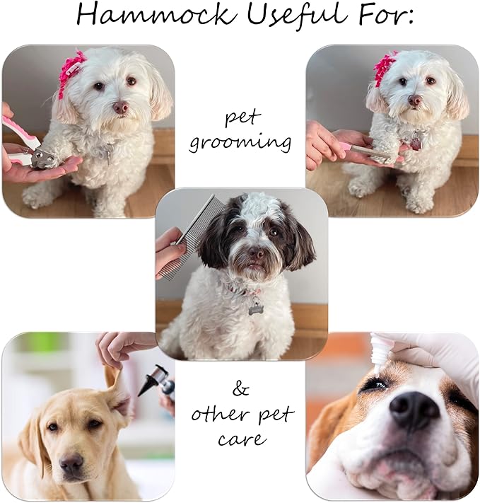 Dog Grooming Hammock | Pet Grooming Hammock Helper | Dog Grooming Harness with Nail Clippers/Nail Trimmers Nail File S-Hooks Strap Slings & Stainless-Steel Fur Comb | Size: L | Pink/Peach