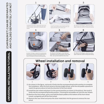 Pet Stroller,3-in-1 Folding Dog Stroller,Multifunction Dog Cat Jogger Stroller,4 Wheel Foldable Pet Stroller with Detachable Carrier Storage Basket&Storage Bag for Medium Small Dogs Cats