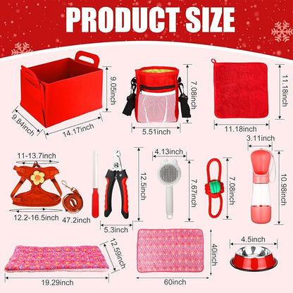 Abbylike 50 Pcs Puppy Supplies Starter Kit for Small Dogs Puppy Essentials Includes Leash, Bowls, Teeth Brushes, Water Bottle, and More Accessories for Dogs Christmas Welcome Gift(Red)