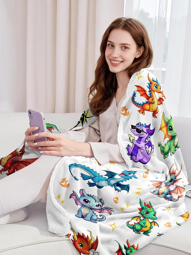 Dragon Blanket Gifts Soft Flannel Dragons Throw Blanket Merch Stuff for Dragon Lovers Kids Adults 60"X 50"