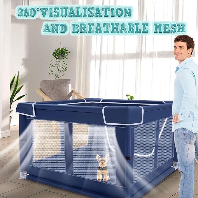 42x42x25.6 Inches Puppy Playpen with Gate, Dog Playpen for Puppies or Small Dogs, DogFence Pet Playpen for Indoor & Outdoor, Sturdy Safety DogPen with Thickened Fabric, High-Strength Nylon Wire Mesh