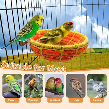 Bird Nest for Cage,Parrot Breeding Nest,Handwoven Cotton Rope Parakeet Bed,Canary Nesting House for Budgie,Finch,Cockatiel,Conure,Lovebird, Small Birds,Orange&Yellow