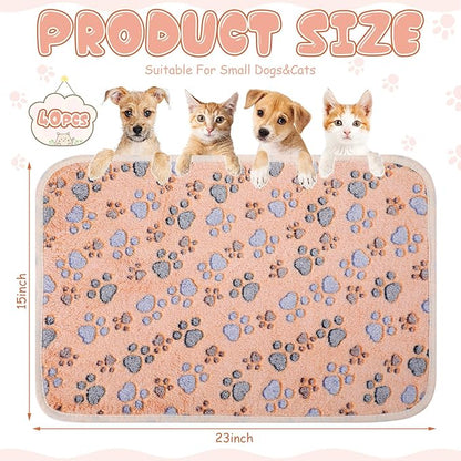 Chumia 40 Pcs Blankets Soft Fluffy Fleece Washable Pet Dog Sleep mat Paw Print Pattern Fleece Blankets for Pets Throw Warm Bed Mat for Dog Puppy Cat(24 x 16 Inch,Brown, White, Black, Blue)