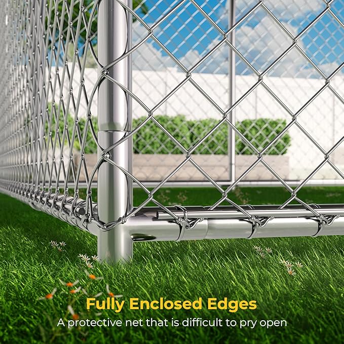 10 x 10FT Large Outdoor Dog Kennel with Roof, Dog Kennel Outside with Waterproof Cover, Galvanized Heavy Duty Chain Link Dog Runs Cage Playpen for Outside with Secure Lock