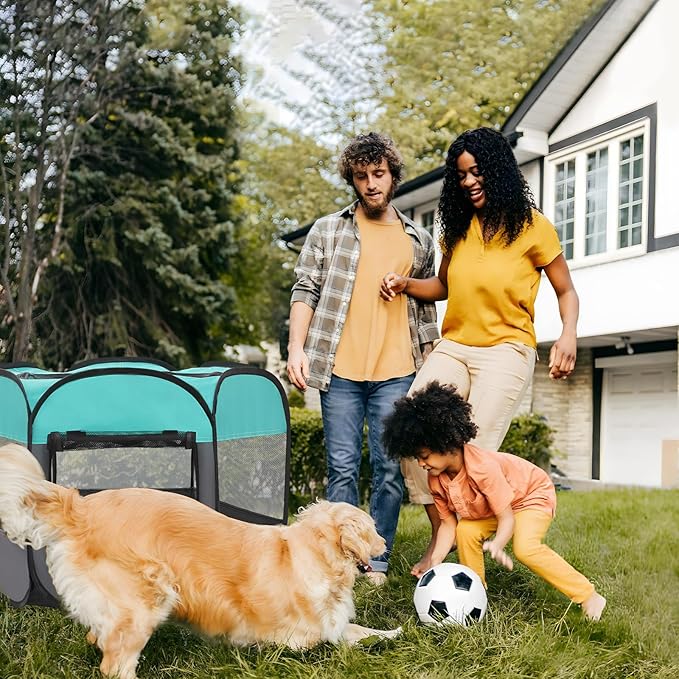 Pet Puppy Playpen for Cat Dog Indoor Outdoor, Foldable Portable Tent, Pop Up Dog Kitten Kennel Playpen with Carrying Case and Bowl,Green,Medium