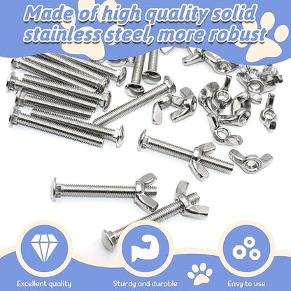20 Sets Pet Carrier Replacement Fasteners - Heavy Duty Stainless Steel Bolts and Nuts for Kennel - Dog and Cat Replacement Parts, M650-W