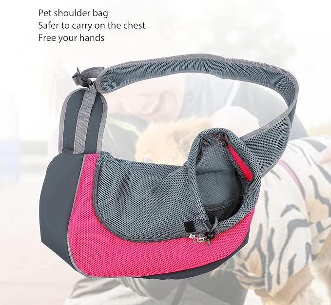 Dog and Cat Sling Carrier, Hands Free Shoulder Pet Dog Carrier, Breathable Mesh Safe Pet Papoose Bag for Puppy Small Dogs Cats, Puppy Carrier Purse with Storage Pocket for Travel(Rose Red)