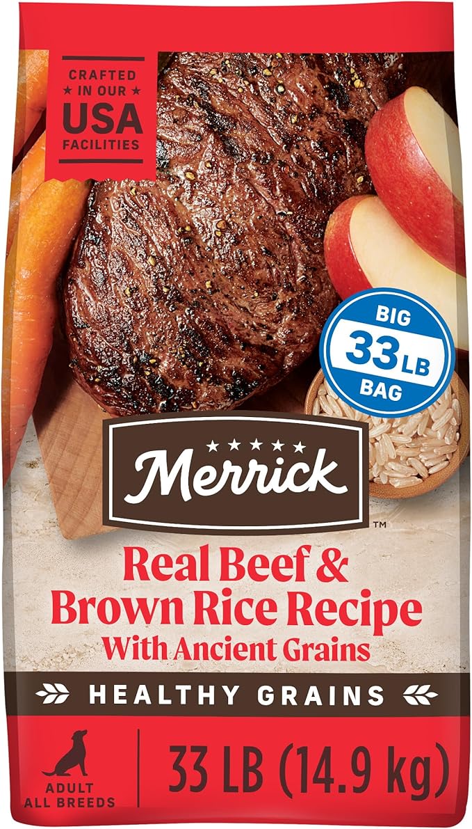 Merrick Healthy Grains Premium Adult Dry Dog Food, Wholesome and Natural Kibble with Beef and Brown Rice - 33.0 lb. Bag