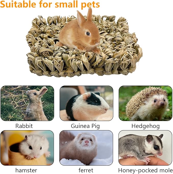Hamiledyi Rabbit Grass Bed 2PCS Guinea Pig Hay Mat Bunny Natural Straw Woven Bed Rabbit Handmade Bedding Sleeping Grinding Nesting and Chewing Toy for Rabbit Guinea Pig Chinchilla Hedgehog Hamster