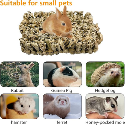 Hamiledyi Rabbit Grass Bed 2PCS Guinea Pig Hay Mat Bunny Natural Straw Woven Bed Rabbit Handmade Bedding Sleeping Grinding Nesting and Chewing Toy for Rabbit Guinea Pig Chinchilla Hedgehog Hamster