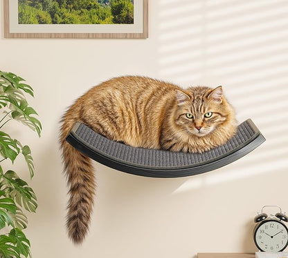 Cat Wall Shelves for Large Cats Set, Grey Curved Wall Sisal Bed and 2 Floating Wall Sisal Steps, Wall Mounted Climbing Shelves for Sleeping, Playing, and Lounging