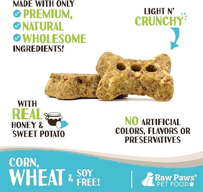 Raw Paws Mini Bones for Dogs - Sweet Potato & Honey Recipe, 10-oz - Made in USA Mini Dog Biscuits, Small Training Treats for Dogs - Wheat, Corn, Soy Free Crunchy Dog Treats, Mini Bones for Dogs