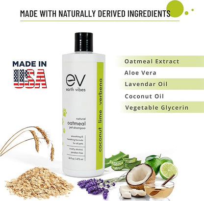Earth Vibes Natural Oatmeal Dog & Cat Pet Shampoo & Conditioner, Dry Itchy Skin Relief for Dogs, Cats & Pets, Calming Aloe Vera, Made in USA, 16oz