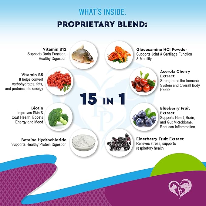 Cat & Dog Multivitamin Liquid with Glucosamine & Cranberry | 15 in 1 Health Supplements for Urinary Tract Kidney, Bladder, Hip & Joint, Skin & Coat | Natural UTI Medicine Made in USA (60 ml)