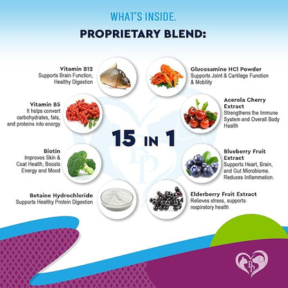 Cat & Dog Multivitamin Liquid with Glucosamine & Cranberry | 15 in 1 Health Supplements for Urinary Tract Kidney, Bladder, Hip & Joint, Skin & Coat | Natural UTI Medicine Made in USA (60 ml)