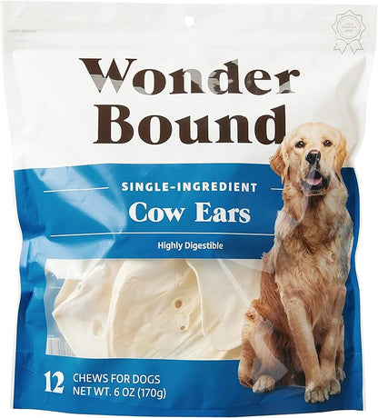 Amazon Brand – Wonder Bound Cow Ears Dog Treats, Pack of 12, Beef, Highly Digestible, Minimally Processed