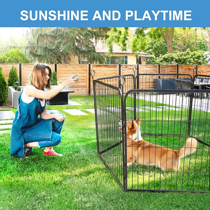 Dog Playpen 8 Panels 32'' Height Heavy Duty Dog Fence with Doors Outdoor Exercise Dog Fence for Large/Medium/Small Dogs Pets Playpen for RV, Camper, Yard