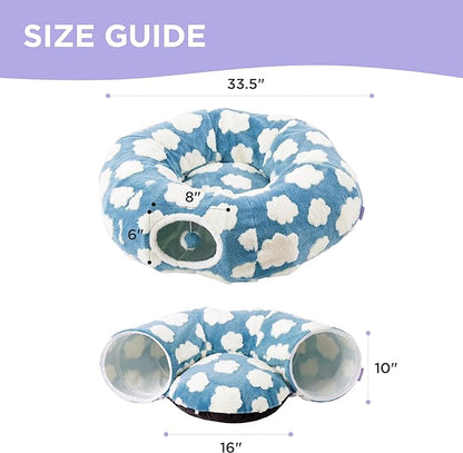 Lesure Cat Tunnel Bed for Indoor Cats - Cute Cat Donut Tunnel Toys for Small Large Cats with Washable Circle Cushion, Round Pet Peekaboo Cave Toy for Kitten/Puppy/Rabbit, Standard Blue