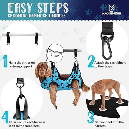 Dog Grooming Hammock for Nail Trimming - Complete Groomers Helper Set for Pets - Pet Grooming Hammock with Hooks Dog Nail Clipper - Dog Hammock for Nail Clipping