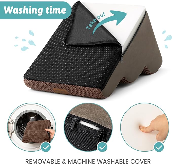 Dog Stairs for Small Dogs, Curved Pet Step with Leakproof Cover, High Density Foam Cat Ramp for Bed or Sofa, Lightweight, Durable, Comfort, 15.7x22.4x15.7 inch, 3 Tiers, Brown