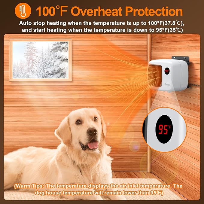 Dog House Heater with Thermostat, 200/400W Safe Pet House Heater for Outside Dog House Chicken Coops Rabbits Hutch with 6FT Anti Chew Cord (White)