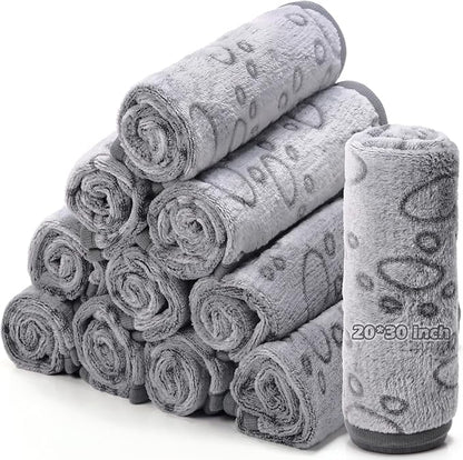 Tegeme 12 Pieces Pet Blanket Soft Fleece Dog Fluffy Doggie Warm Felt Throw Spring Cute Paw Print Puppy Kitten Sleep Mat Bed Covers for Cat(30 x 20 Inch,Gray)