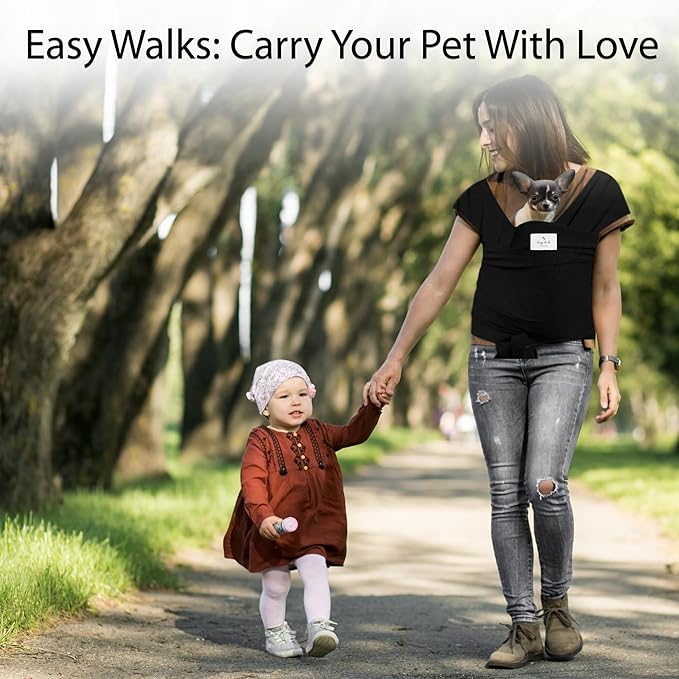 Sling Carrier for Small Dogs and Cats, Cat Carrier Pouch, Puppy Sling, Dog Chest Wrap, Cat Wraps, Dog Sling, Cat Sling, Comfortable, Weight-Distributing Pet Sling, Travel and Daily Use (Black).
