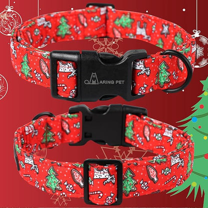 ARING PET Christmas Dog Collar Cute Small Dog Collars, Adjustable Cotton Red Christmas Dog Collars Puppy Collar for Small Medium Large Boy and Girl Dogs