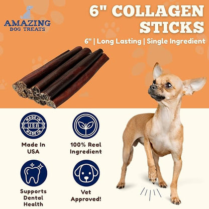 Amazing Dog Treats - 6 Inch Bulk Collagen Sticks for Dogs - (100 Count) - Collagen Sticks for Dogs - No Hide Dog Bones